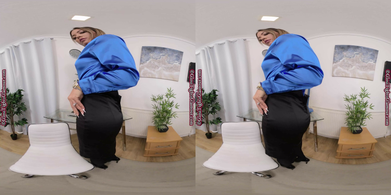 Natalia Forrest Blue & Black Secretary Outfit With Black Glossy Legwear JOI - Image 4