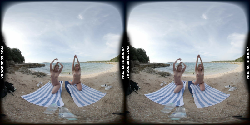 Kristina and Mira Naked Yoga on Tropical Beach - Image 2